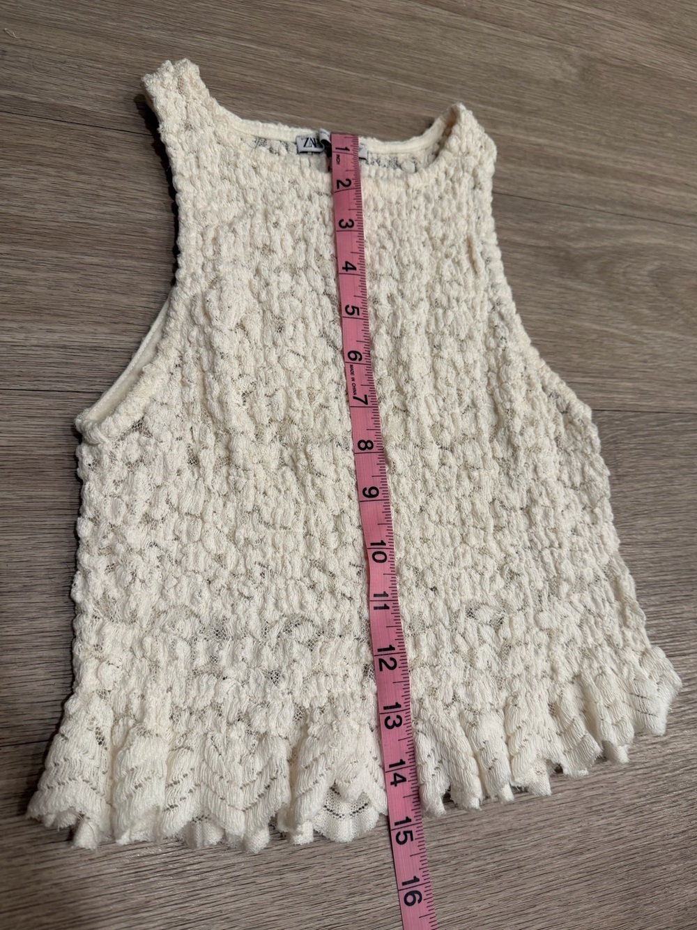 Zara Cream Lace-Trim Textured Knit Top